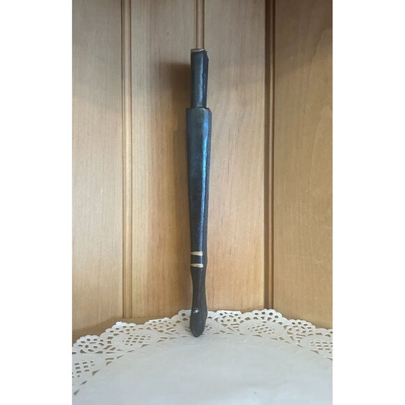 Vintage Black Handheld Wooden Black Folding Fan Hand Painted Floral Pink Roses - Picture 7 of 8